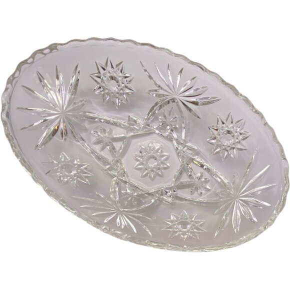 Vintage Anchor Hocking EAPG Prescut Star of David Clear Glass Oval Serving Dish - Picture 8 of 8